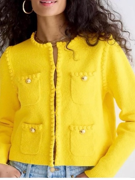 J. Crew Sweaters - J.Crew Yellow Textured Lady Jacket Cardigan Gold Button Sweater XS